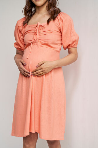 Peach Solid Curved Dress, Peach, image 3